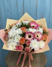 Букет цветов из:  Розы, Герберы и Хризантемы в Пушкино