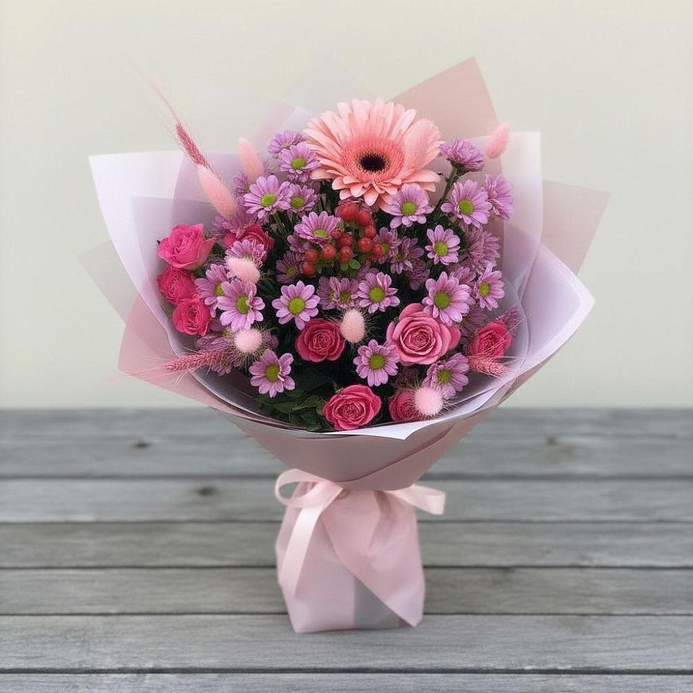 Букет цветов из: Розы, Герберы и Хризантемы в Пушкино