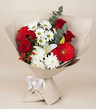 Букет цветов из:  Розы, Хризантемы, Герберы и Лилии #REPLACE_PRED# Пушкино