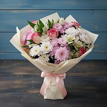 Букет цветов из:  Хризантемы, Альстромерии и Розы в Пушкино