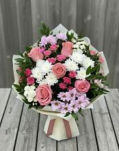 Букет цветов из:  Альстромерии, Гвоздики, Розы и Хризантемы в Пушкино