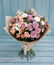 Букет цветов из:  Хризантемы, Розы и Альстромерии в Пушкино