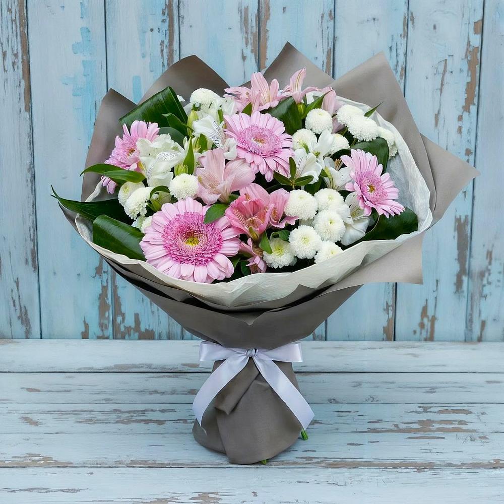 Букет цветов из: Герберы, Альстромерии и Хризантемы в Пушкино
