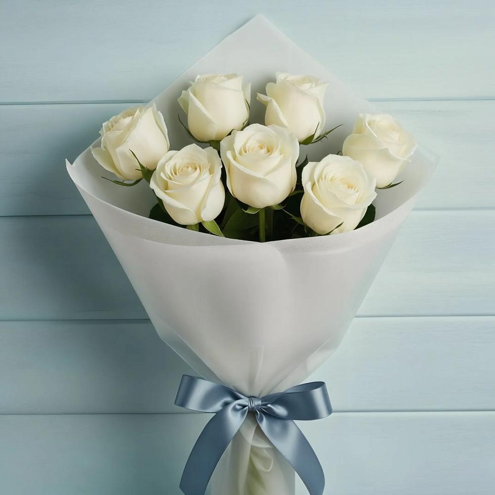 Букет 7 Белых роз Эдлесс Лав в Пушкино